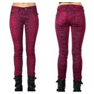 Tripp NyC Raspberry Black Leopard Print Skinny Jeans Size 1